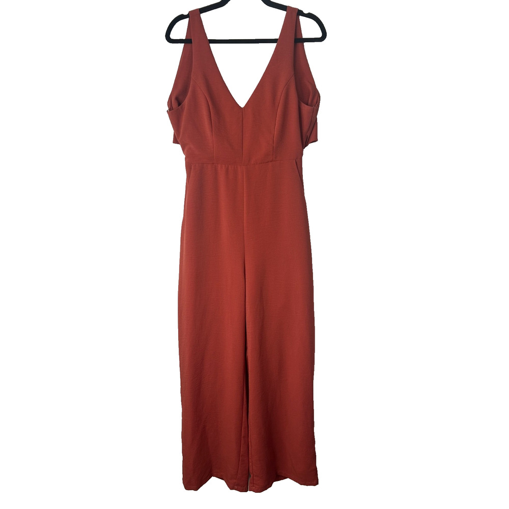 Entro Jumpsuit Size‎ M Burnt Orange Sleeveless Crepe Surplice Cut Out Wide Leg